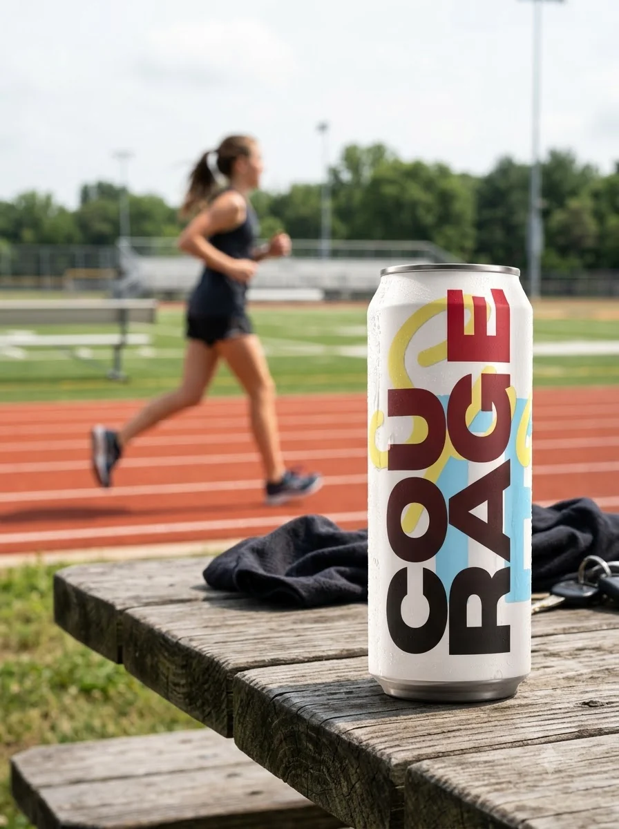 Sparktein Courage beside a running track